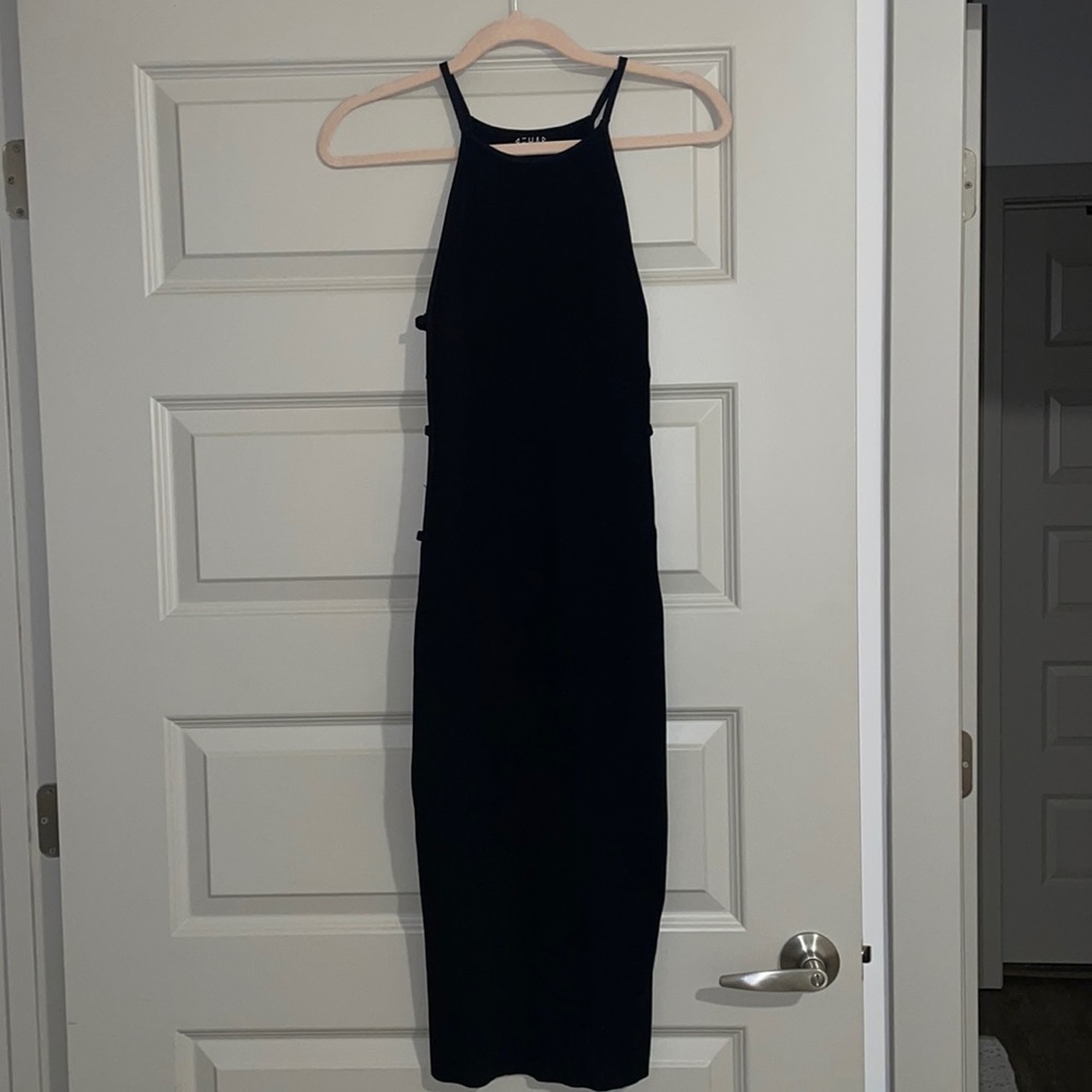Sexy black midi dress with sides cut out